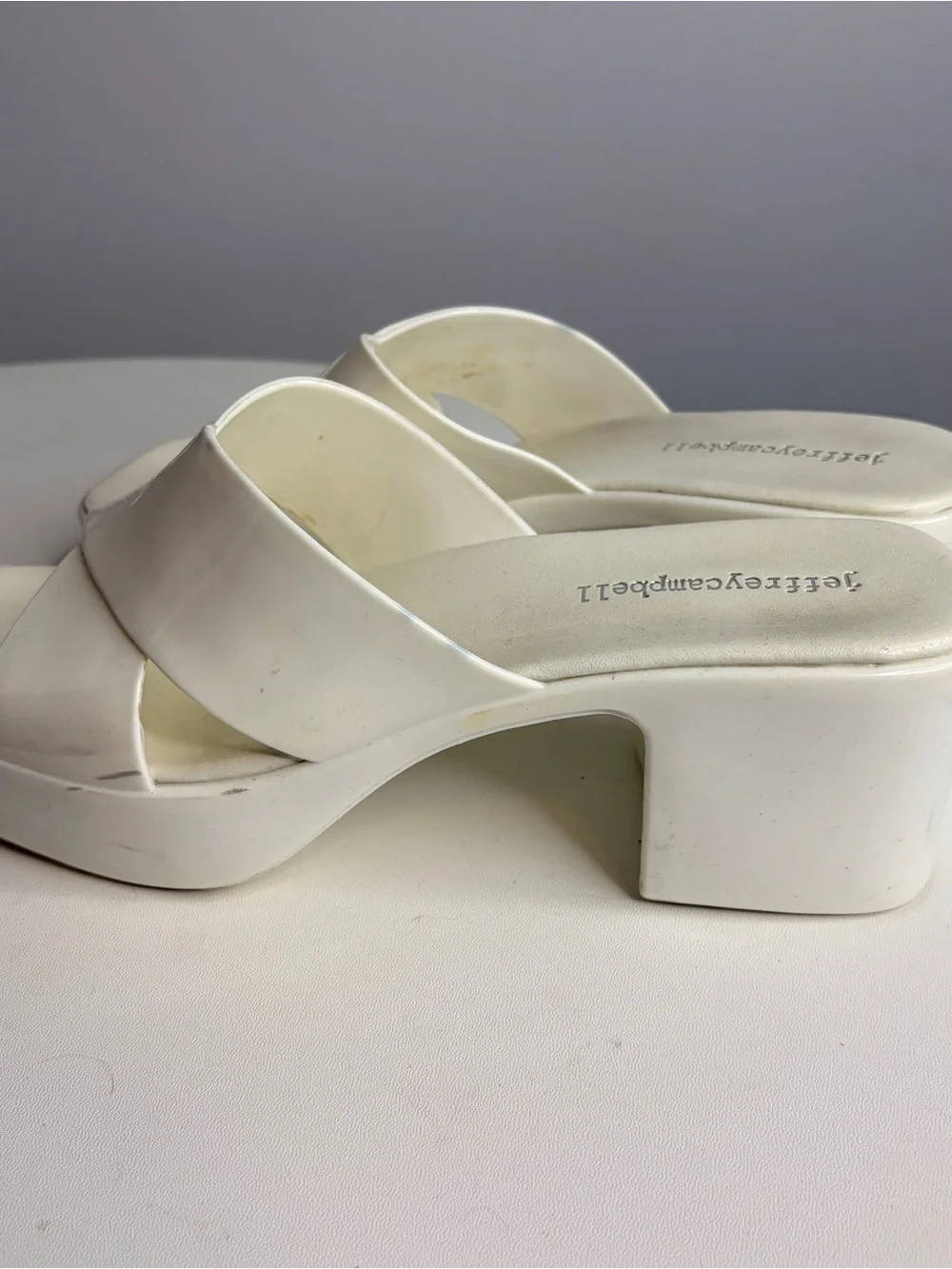 Jeffrey Campbell Bubblegum Platform Sandals Cream Crossband Block Heel Slides 8